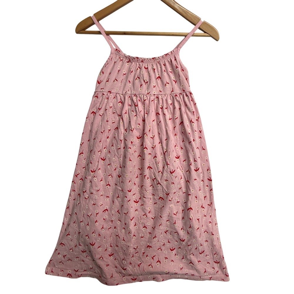 Hanna Andersson Girls 14 Pink Floral Sundress 100% Cotton Cross Back Pockets